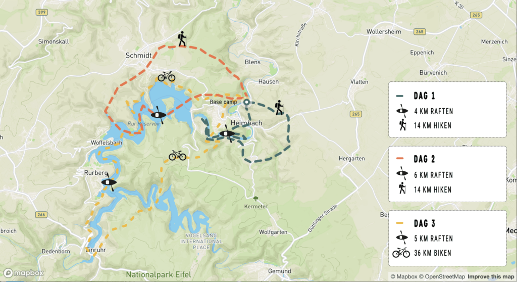 3-day packraft / bikeraft trail map