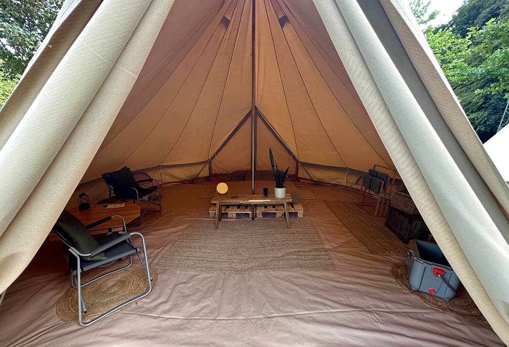 Glamping tent accommodation during a packraft trail in Germany